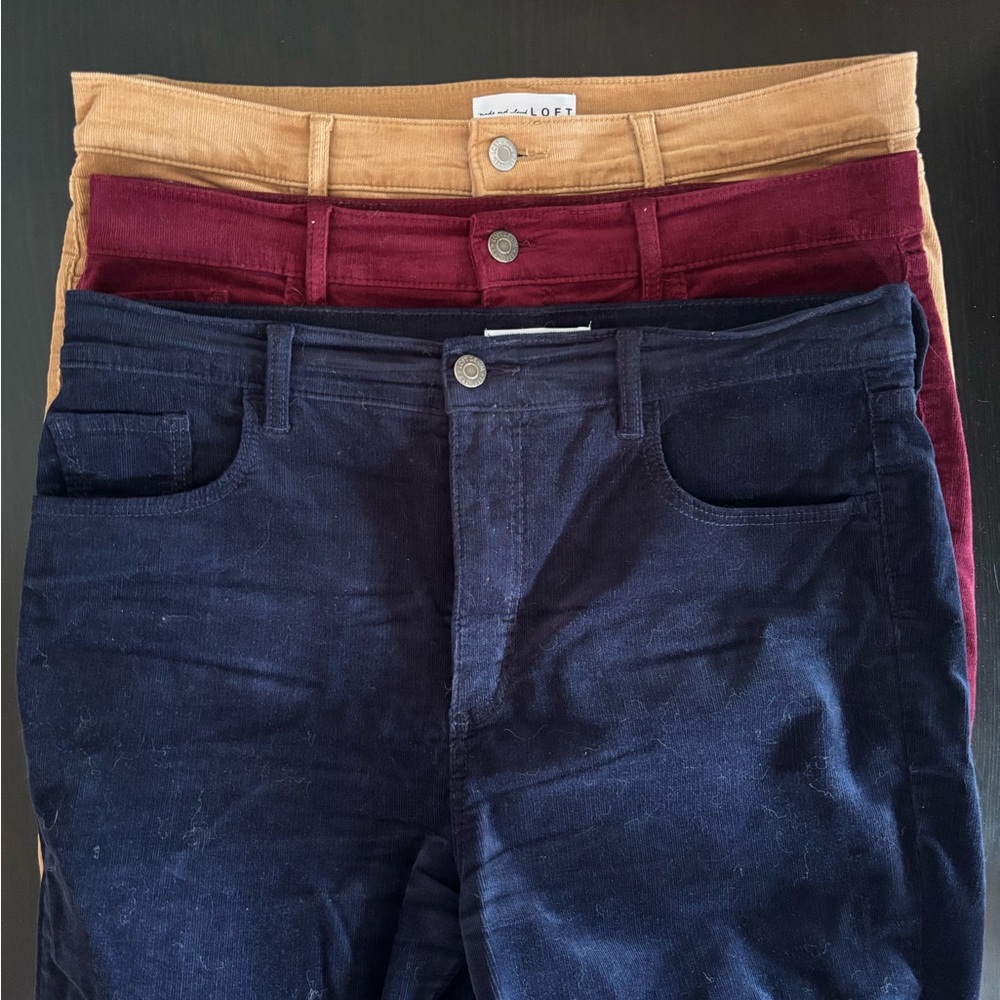 BUNDLE LOFT Corduroy Pants Trio - Navy, Burgundy, Tan